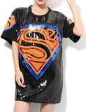 Embellished Superhero Logo T-Shirt in Black - DESIGNER INSPIRED FASHIONS