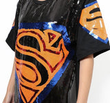 Embellished Superhero Logo T-Shirt in Black - DESIGNER INSPIRED FASHIONS