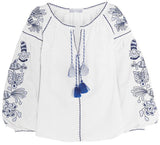 'Kilim' embroidered linen Boho blouse in Red or White - DESIGNER INSPIRED FASHIONS