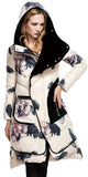 Floral Print Velvet Lined White-Duck-Down Coat in Deep Blue or White