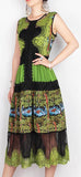 Lace Paneled Sleeveless Printed Dress in Green - DESIGNER INSPIRED FASHIONS