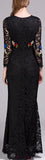 Long Black Floral Embroidered Lace Dress - DESIGNER INSPIRED FASHIONS