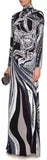 'Sagittarius' Print High-Neck Long Silk Gown - DESIGNER INSPIRED FASHIONS