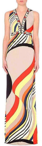 Multicolor Abstract-print Stretch-crepe Long Maxi Dress - DESIGNER INSPIRED FASHIONS
