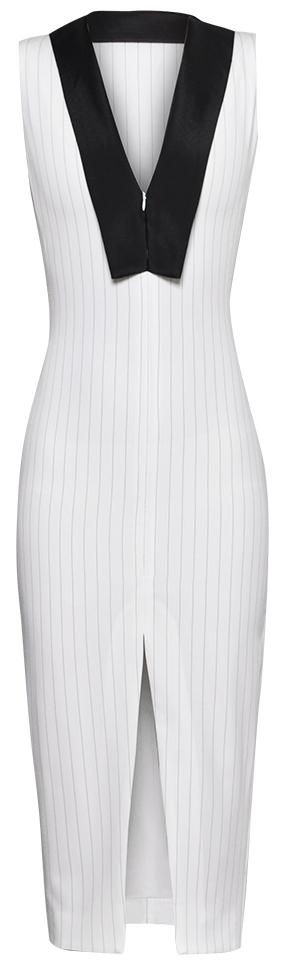 V-Neck Contrast Sleeveless Pencil Dress, White