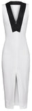V-Neck Contrast Sleeveless Pencil Dress, White