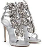 'Cruel Crystal' Embellished Metal Flame Leather Sandals - (Silver, Gold, Black) - DESIGNER INSPIRED FASHIONS