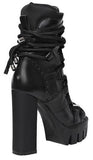 Rope Lace-Up Leather Boots in Black
