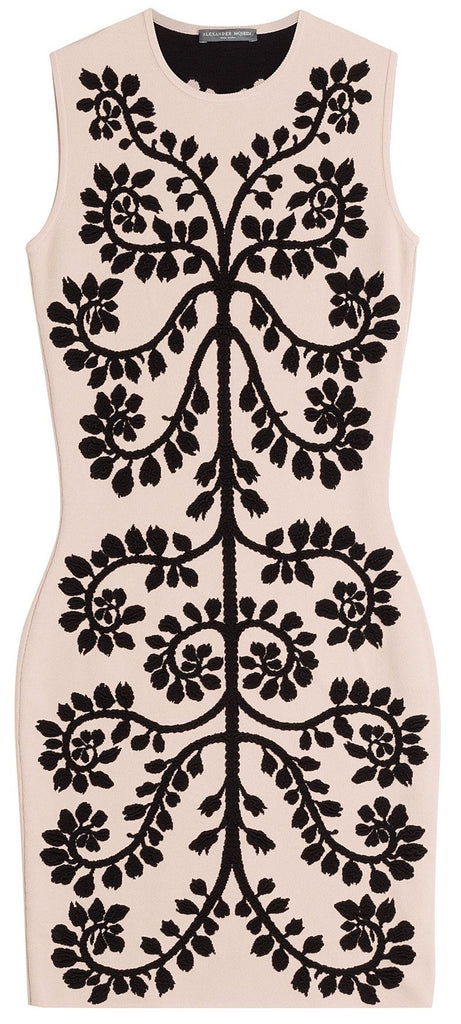 Floral Embroidered Intarsia Dress-Apricot