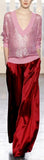 Pink V-Neck Sequin Embellished Sweater & Red Wide-Leg Pants - DESIGNER INSPIRED FASHIONS