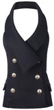 Double-Breasted Sleeveless Vest/Top in Black - DESIGNER INSPIRED FASHIONS
