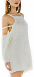 Open-Shoulder Long Knit Sweater in White - DESIGNER INSPIRED FASHIONS