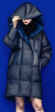 Honeycomb Textured Large-Hooded Thick White-Duck-Down Coat in White or Blue - DESIGNER INSPIRED FASHIONS