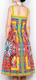 'Carretto' Embellished Button Multicolored Print Dress - DESIGNER INSPIRED FASHIONS