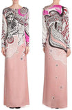 'Zodiac' Printed Long Jersey Silk Gown in Pink - DESIGNER INSPIRED FASHIONS