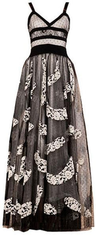 Black & White Floor-Length Paneled Mesh Sleeveless Gown - DESIGNER INSPIRED FASHIONS