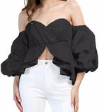 Off-Shoulder Tiered-Peplum Top in White, Black, Blue or Red - DESIGNER INSPIRED FASHIONS
