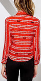 Printed Silk Blouse in Red - DESIGNER INSPIRED FASHIONS
