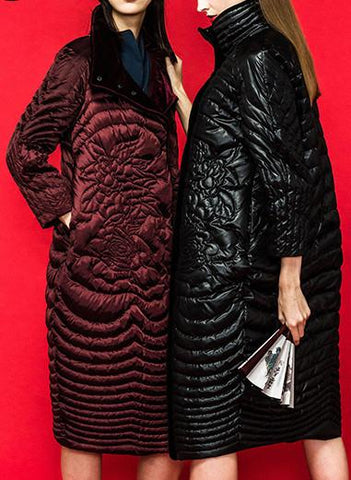 Embroidered White-Goose-Down Coat in Wine Red or Black - DESIGNER INSPIRED FASHIONS