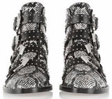 Snakeskin Effect Embellished Leather Boots - DESIGNER INSPIRED FASHIONS