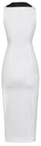V-Neck Contrast Sleeveless Pencil Dress, White