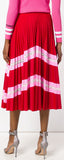 Patterned Pleated Midi Skirt with Lace, Red