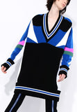 Color-Block Oversized Knit V-Neck Sweater - DESIGNER INSPIRED FASHIONS