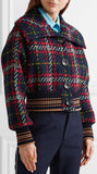 Cropped Tartan Tweed Bomber Jacket