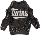 Sequin Embellished Cold-Shoulder Sweatshirt in Black or Silver - DESIGNER INSPIRED FASHIONS