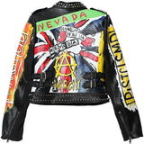 Studded Printed Short Faux-Leather Motorcycle Jacket - DESIGNER INSPIRED FASHIONS
