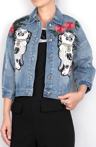 Embroidered Denim Distressed Jacket - DESIGNER INSPIRED FASHIONS