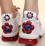 Flower-Embroidered Sneakers in Black or White - DESIGNER INSPIRED FASHIONS