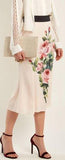 Rose-Print Silk Midi Skirt