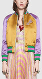 Embroidered Color-Contrast Satin Bomber Jacket - DESIGNER INSPIRED FASHIONS