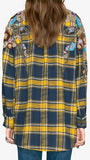 Embroidered Plaid Oversized Shirt