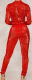 Red Sequin-Embellished Jumpsuit