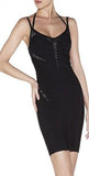 Sleeveless Sheer Stripe Halter Bandage Dress, Black or Beige