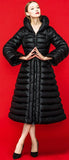 Thick White-Duck-Down Flared Puffer Coat in Black - DESIGNER INSPIRED FASHIONS