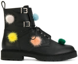 Black Pom Pom Combat Boots