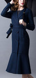 Double-Breasted Wool Coat with Flared Hem in Deep Blue - DESIGNER INSPIRED FASHIONS
