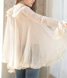 Ruffle Silk Lace-Trim Blouse