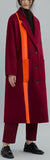 Contrast-Stripe Long Wool Coat