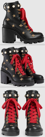 Leather Embroidered Ankle Boots