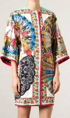 Fan Print Jacquard Coat - DESIGNER INSPIRED FASHIONS