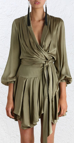 Empire Silk Robe Dress in Green, Pink or Black - DESIGNER INSPIRED FASHIONS