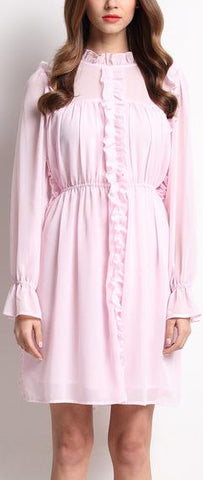 Ruffle Long-Sleeve Dress, Pink