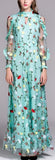 Long Floral-Embroidery Ruffle Gown in Turquoise - DESIGNER INSPIRED FASHIONS