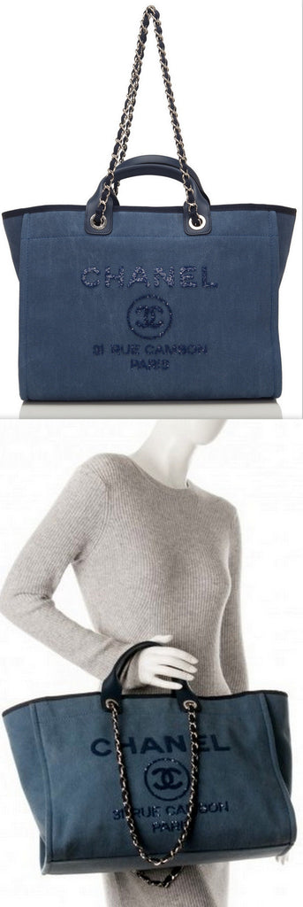 Large Canvas With Sequins Deauville Tote, Navy **Limited Stock** - DESIGNER INSPIRED FASHIONS