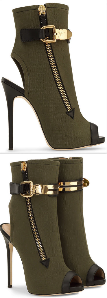 'Roxie' Leather Trimmed Canvas Bootie - DESIGNER INSPIRED FASHIONS
