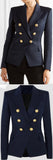 Double-Breasted Cotton-Blend Blazer-Dark Blue - DESIGNER INSPIRED FASHIONS